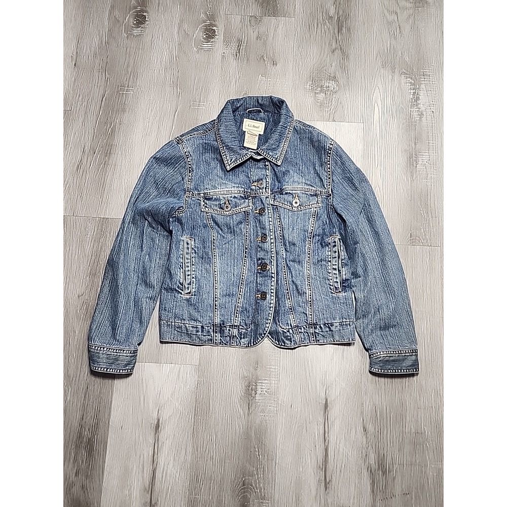 Vintage LL Bean Denim Jacket Women Size S Blue Jean Trucker 100% Cotton Nylon
